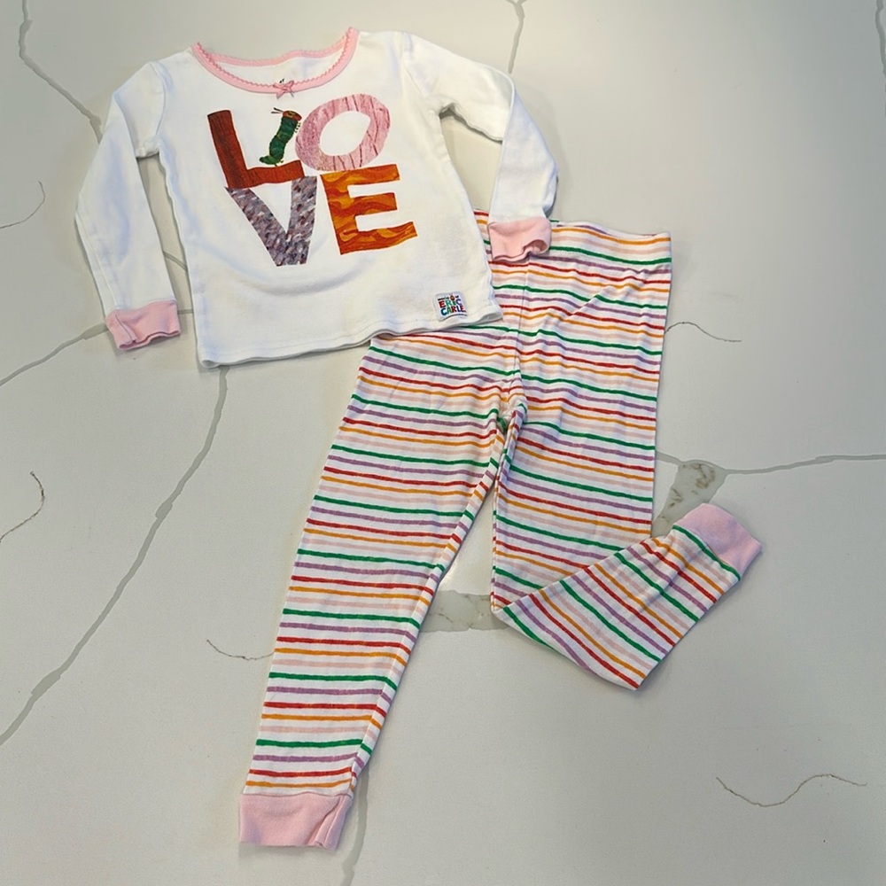 Eric Carle very hungry caterpillar LOVE striped pajamas white pink green 🌈🐛